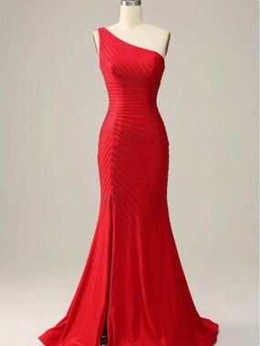 Mermaid One-Shoulder Red Evening Formal Gown